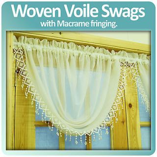 VOILE NET CURTAIN SWAGS WITH MACRAME FRINGING