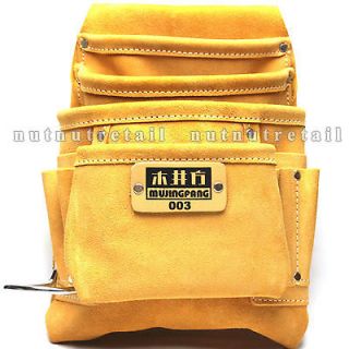 GLOVES + A 10 Pocket Leather Electrician Carpenter Tool Pouch Bag Nail