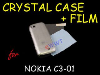 Crystal Clear Plastic Cover Hard Case + Screen Protector for Nokia C3