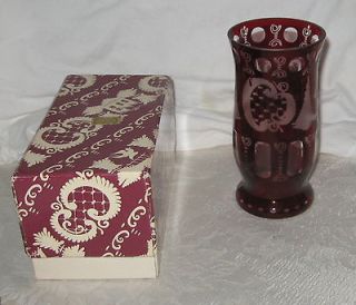 Beautiful Red Egermann Crystal Glass Vase W/Original Box