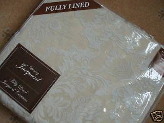 superior jacquard damask Cream Beige lined curtains 66 X 72. NEW