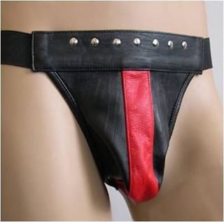Underwear Red/Black Leather Jock Strap Thong w/Studs