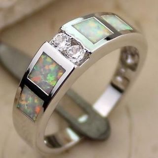 Cubic Zirconia CZ Fire & Ice Opal(White Opal) Silver Gemstone Ring SZ