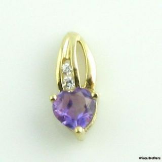 AMETHYST HEART PENDANT   10k Yellow Gold CZ Accent .40ct Solitaire