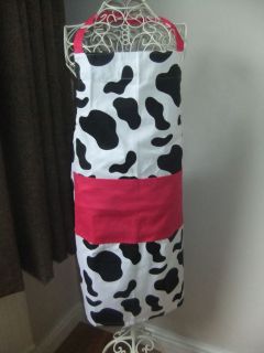 COW PRINT BLACK AND WHITE LADIES ADULT COTTON APRON FULL LENGTH NEW.