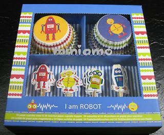 MINIAMO I AM ROBOT  24 PAPER CUPCAKE CASES & 24 TOPPERS BRAND NEW
