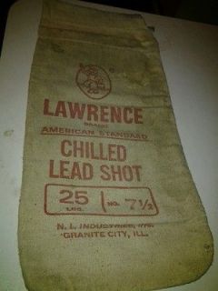 Vintage Canvas Lawrence brand chilled lead shot 25 lb bag # 7 1/2