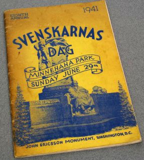 1941 SVENSKARNAS DAG MINNEHAHA PARK SOUVENIR PROGRAM SWEDISH PIONEER