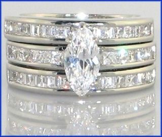 Stunning Marquise Solitaire CZ Bridal Wedding Ring Guard Set   SIZE 6