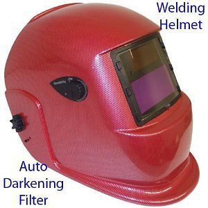 Solar Auto Darkening Welding Helmet mask hood Carbon Fiber RED