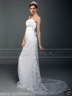 New White,Ivory Lace ,Swarovski Crystal,Trumpe t Bridal Wedding Dress