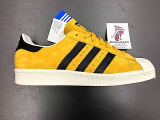 NEW ADIDAS SUPERSTAR 80 SUEDE SNEAKERS RETRO GOLD BLACK OBYO JS