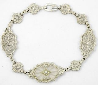 Antique Art Deco 10K Solid Gold Filigree Diamond Bracelet