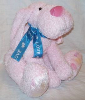  Wal Mart Stores Plush Pink Valentine Dog with Blue Love Ribbon