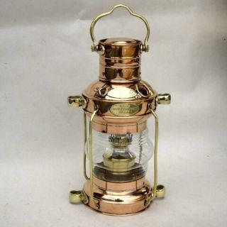Brass & Copper Anchor Oil Lamp ~ Nautical Maritime Ship Lantern