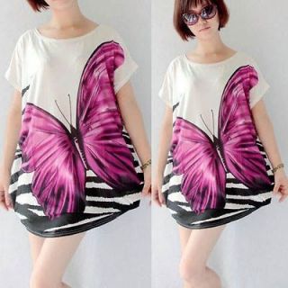 Soft Stunning Rose Butterfly loose Mini T shirt Dress D182 US4 8 Size
