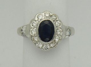 00CTW Blue sapphire & Diamond 14K Gold Princess Diana Ring