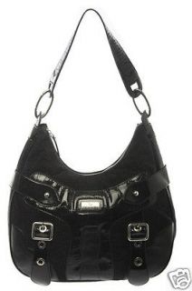 Womens Black Fabric and Leather Buckle Shoulder Hobo Bag RRP £239