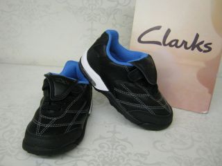 Clarks Boys Fst Podium Black Leather Velcro Trainers