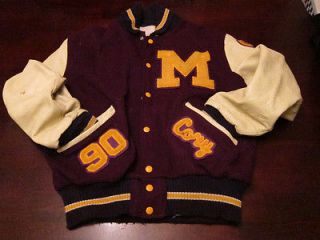 Vtg 90s Tennis Jackrabbits DeLong Wool Leather Letterman Varsity Coat