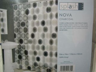 Splash Bath Viny Shower Curtain & 12 Hooks Nova Charcoal Circles Black