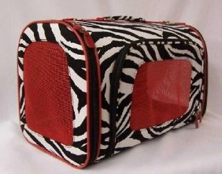 Luggage Style Zebra dog pet carrier with red windows Airline Approved