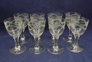 Antique Engraved Wine Glasses~Facet Stem~c1800