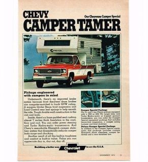 1974 Chevrolet Cheyenne Pickup Truck w/ Camper Vintage Print Ad
