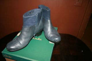 Clarks Bendables Ingalls Dover Leather Ankle Boots 7.5 M Navy $84
