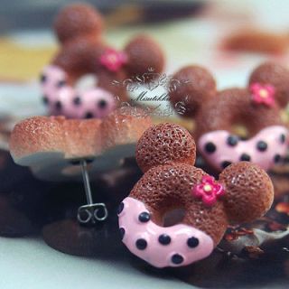 CUTE FUNKY MICKEY MOUSE STRAWBERRY WAFFLE COOKIE DONUTS STUD EARRINGS