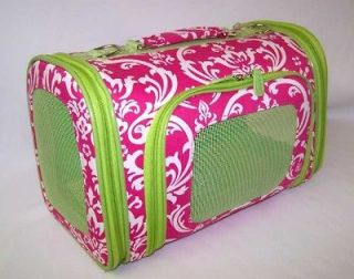 Pink Damask Green Trim 15 inches Dog Pet Carrier Travel Crate NEW