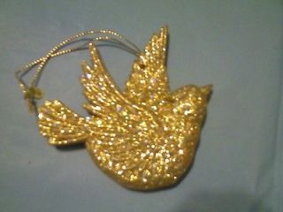 GOLD WITH GLITTER DOVE CHRISTMAS ORNAMENT MADE TAIWAN