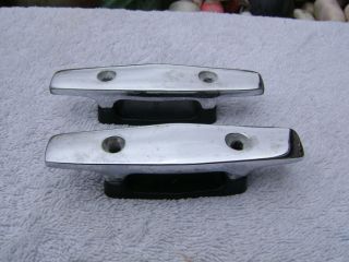 PAIR 4.5 INCH OLD CHROME SHIP BOAT DOCK CLEATS CHOCK DECOR (0006)
