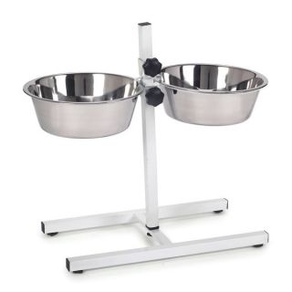 Adjustable Raised Pet Diner 2 stainless steel Bowls Big DOG DISH Set