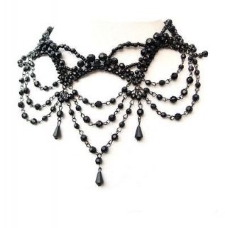 Black Deep Bead Retro Multi Drop Dress Necklace Choker