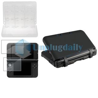 Black Skin Gel Case+2 LCD Screen Film+White 28in1 Card Case For