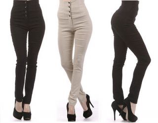 HIGH WAISTED SLIM FITTED BUTTON UP SKINNY STRETCH DRESS LEGGINGS PANTS