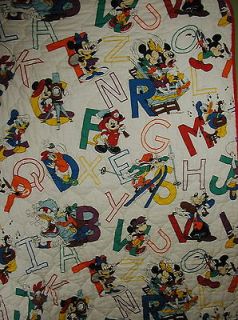 Vtg Mickey Mouse DUNDEE Quilt Comforter Blanket Alphabet Minnie