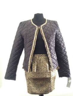 BNWT Black Diamond Quilted Biker Jacket Gold Chain Cropped Bomber