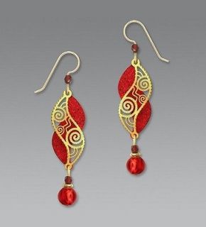 Adajio Earrings   Red Hot Double Helix with Gold Plated Filigree