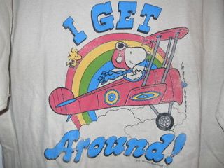 NEW Snoopy Woodstock I GET AROUND Red Baron MED t shirt rainbow plane