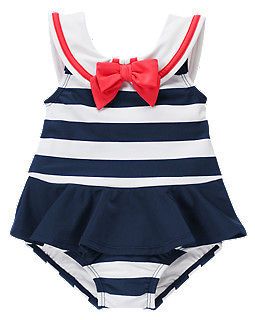 Skirted Stripe Sailor One Piece Swimsuit Swimwear Bathing Suit NEW