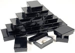 25 Gloss Black Cotton Filled Gift Boxes 3 1/4 X 2 1/4 Jewelry