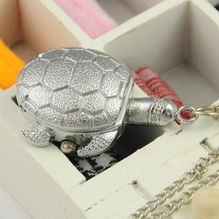 Silver Tone Lovely Mini Turtle Men Women Lady Quartz Pocket Watch