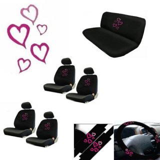 17pc Van Seat Cover Sexy Girl Pink Love Heart +Steering Wheel Belt Pad
