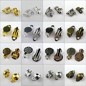 20Pcs Clip On Earring Earwire,Flat/R ound Ball Pad Gold,Silver,Br onze