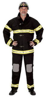 DELUXE FIREMAN Fire Fighter Uniform Costume Adult Black Size S M L