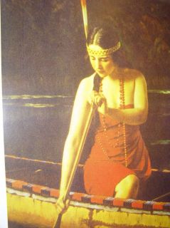 Beautiful Indian Maiden paddlingCanoe, 11 x 16