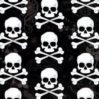36 X MIDNIGHT DREARY SKULL & CROSSBONES HALLOWEEN PIRATE PARTY LUNCH