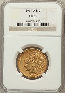 1911 D $10 AU55 NGC RARE KEY DATE   Mintage 30,100   Rarely seen on